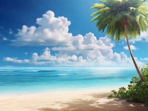 beautiful tropical empty beach sea ocean with white cloud on blue sky background