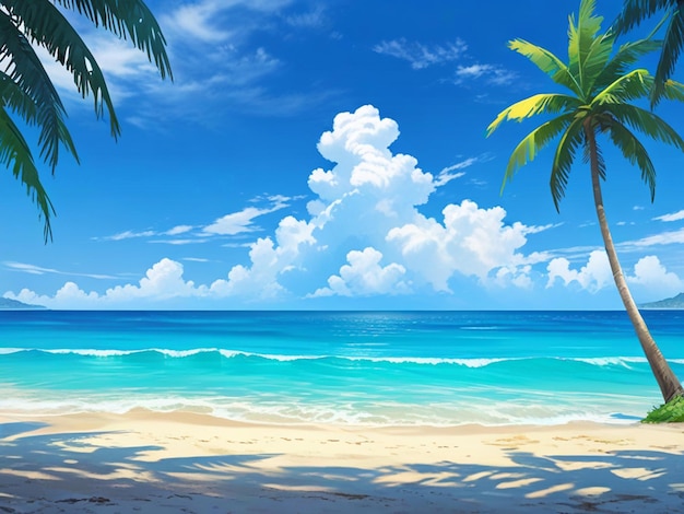 美しい熱帯の空っぽのビーチ青い空の背景に白い雲と海