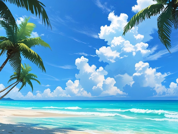 아름다운 열대 비어있는 해변, 바다, 하늘의 푸른 배경에  구름이 있는 바다