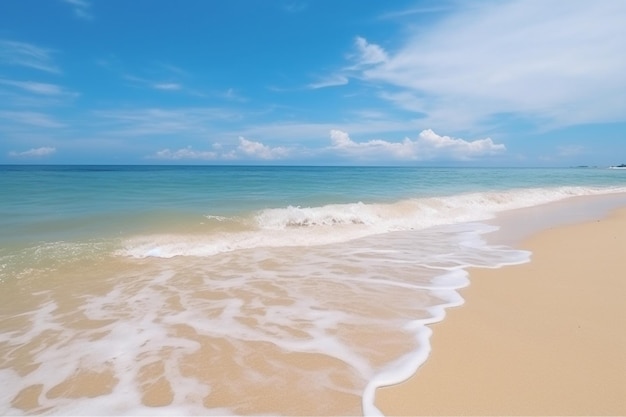 Beautiful tropical empty beach sea ocean with white cloud on blue sky background