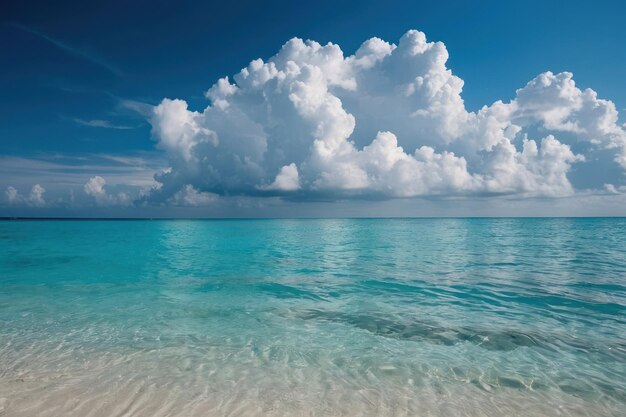 Beautiful tropical empty beach sea ocean with white cloud on blue sky background