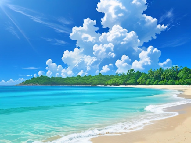 写真 美しい熱帯の空っぽのビーチ青い空の背景に白い雲と海