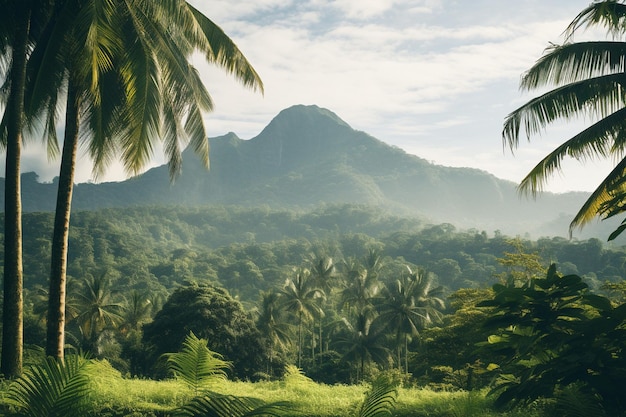 Foto un bellissimo paesaggio di foreste tropicali con una varietà di alberi