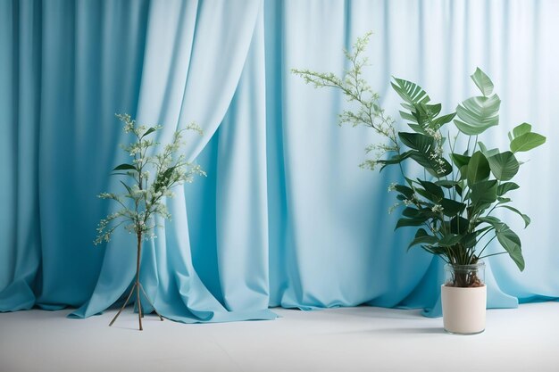 Beautiful tropical houseplant over curtain background AI Generated