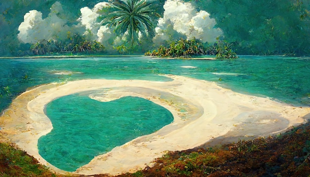 Красивый тропический остров и остров пальм в океане с красивой голубой кристальной водой и бкуе скайксА