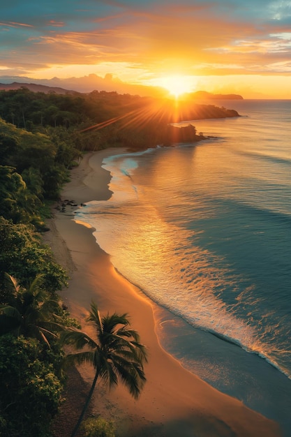 Photo beautiful tropical island paradise beach in sunset palm trees soft white sand and turquoise water