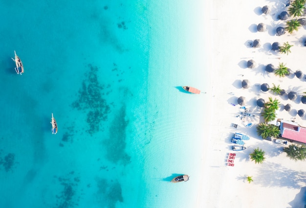 La bellissima isola tropicale di zanzibar vista aerea. mare nella spiaggia di zanzibar, in tanzania.