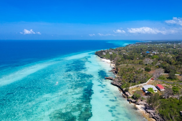 The beautiful tropical Island of Zanzibar aerial view. sea in Zanzibar beach, Tanzania.