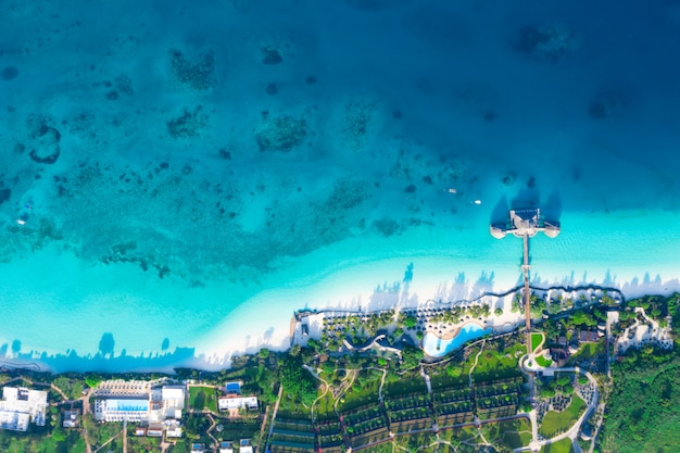 The beautiful tropical island of zanzibar aerial view. sea in zanzibar beach, tanzania