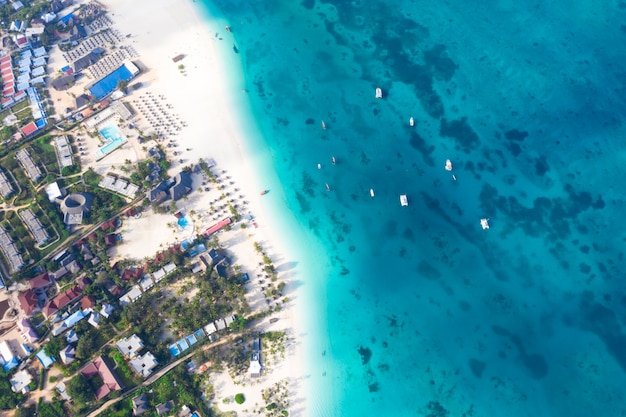 The beautiful tropical Island of Zanzibar aerial view. sea in Zanzibar beach, Tanzania.