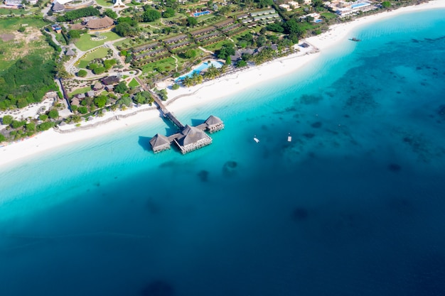 The beautiful tropical Island of Zanzibar aerial view. sea in Zanzibar beach, Tanzania.