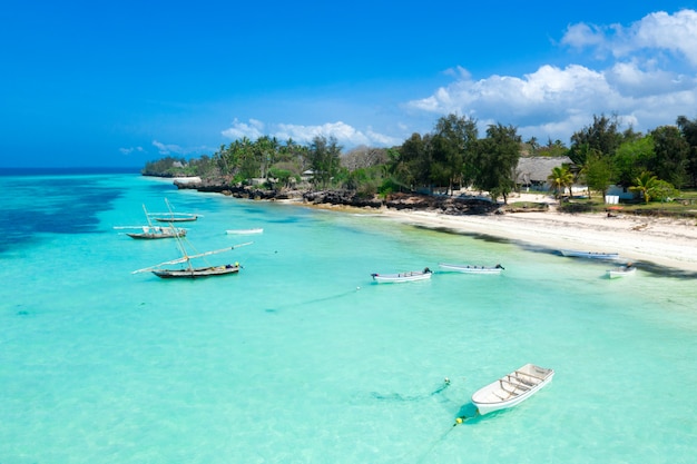 beautiful tropical Island of Zanzibar aerial view. sea in Zanzibar beach, Tanzania.