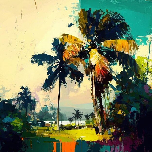 Beautiful tropical landscape fantasy painting artwork wallpaper image AI generated art