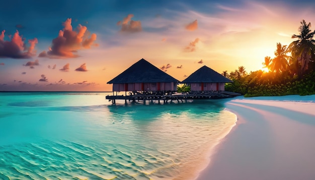 Beautiful tropical Maldives island with beach