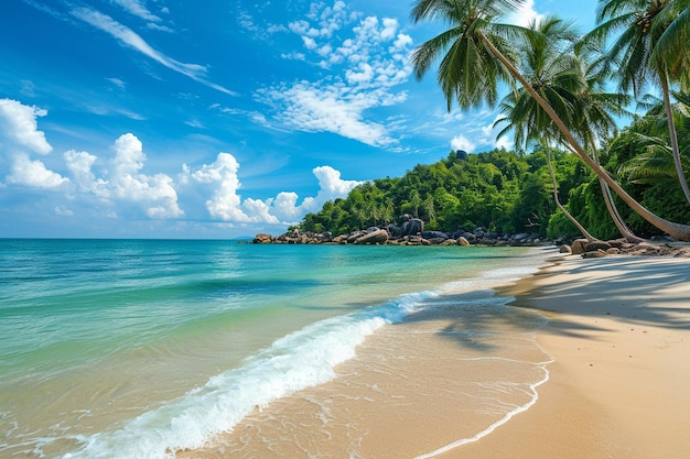 Beautiful tropical outdoor nature landscape of beach sea and ocean with coconut palm tree