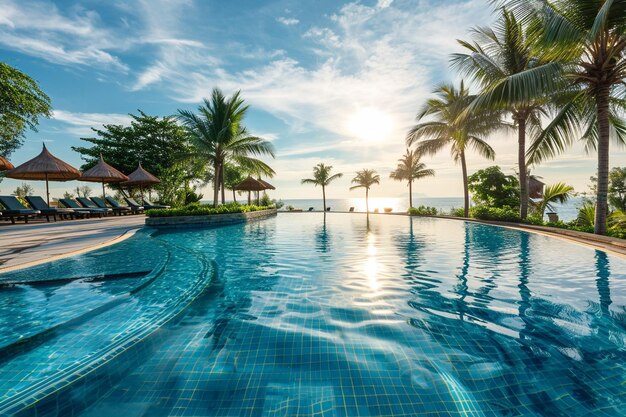 Красивый тропический пейзаж на открытом воздухе с пляжем, морем и океаном с кокосовой пальмой
