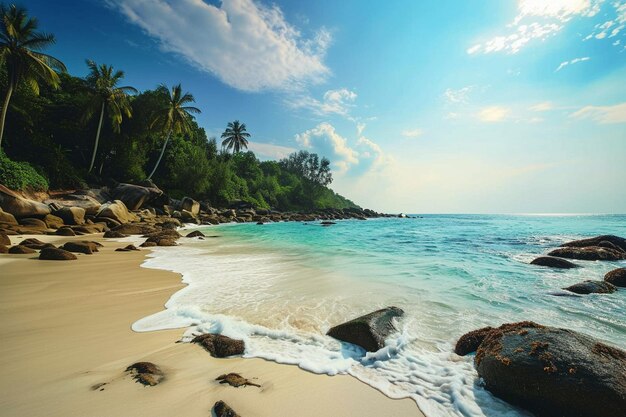 Beautiful tropical outdoor nature landscape of beach sea and ocean with coconut palm tree