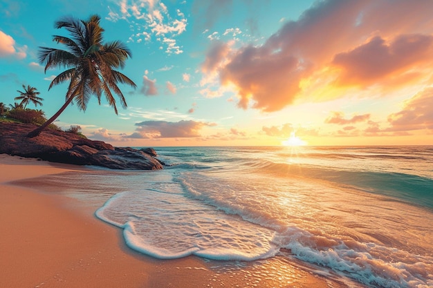 Photo beautiful tropical outdoor nature landscape of beach sea and ocean with coconut palm tree