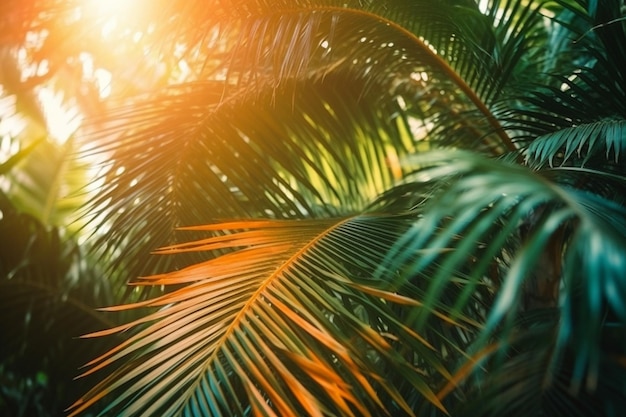 beautiful tropical palm trees closeup