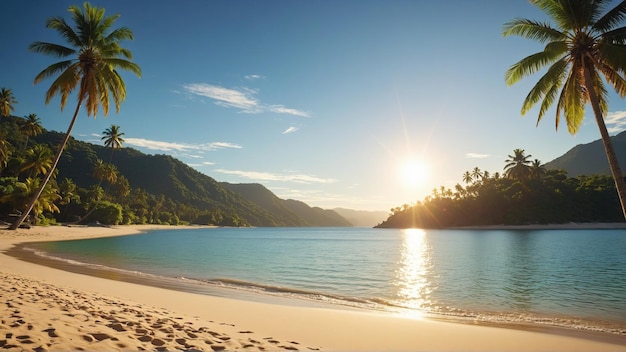 Фото Красивый тропический райский пляж с белым песком и пальмами в солнечный летний день