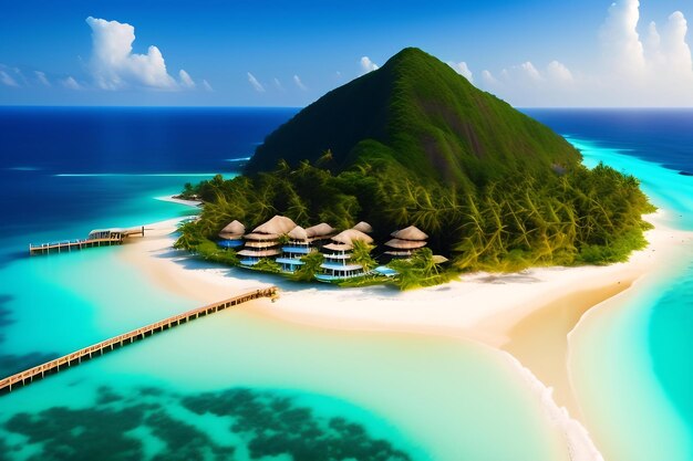 Beautiful tropical paradise island with crystal clear blue water and white sandy beaches