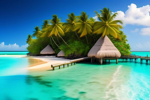 Beautiful tropical paradise island with crystal clear blue water and white sandy beaches