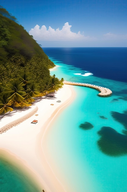 Beautiful tropical paradise island with crystal clear blue water and white sandy beaches