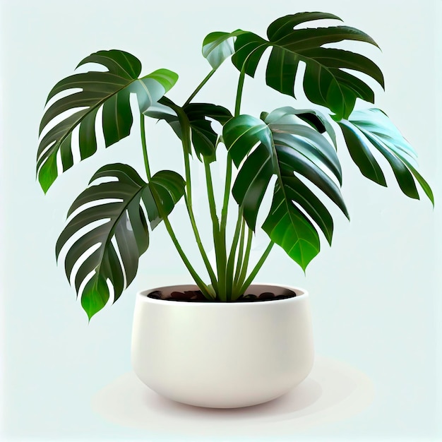 Beautiful tropical plant in ceramic pot isolated on white background. 3d rendering