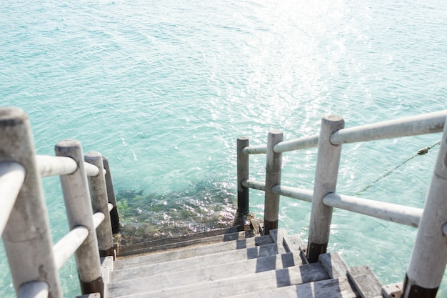 Beautiful tropical steps into turquoise sea beach water