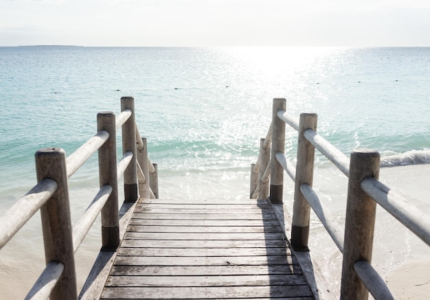 Beautiful tropical steps into turquoise sea beach water