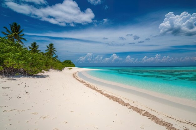 Beautiful tropical vacant beach with blue sky in the backdrop and white clouds