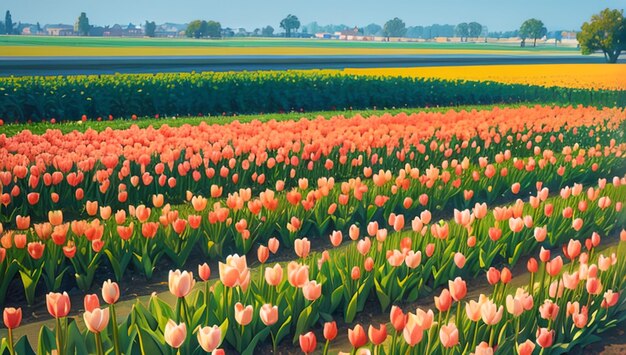 Photo beautiful tulip fields for wallpaper