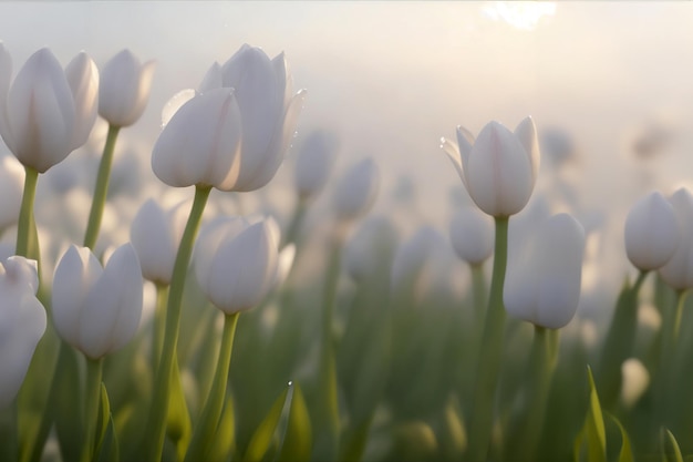 Foto bellissimi fiori di tulipano sullo sfondo una vista straordinaria di fiori bianchi di tulipano