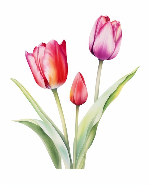 Beautiful Tulip flowers on white background generative AI