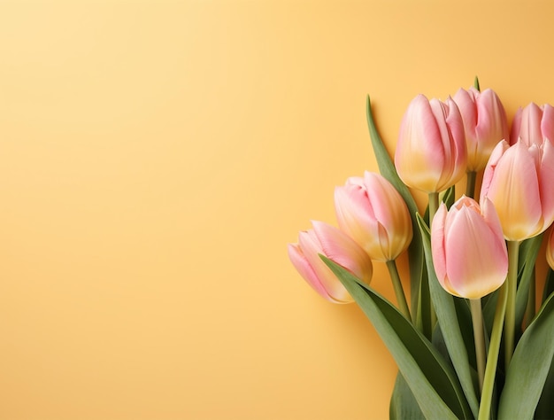 Beautiful tulip flowers with copy Space background top view Space for text