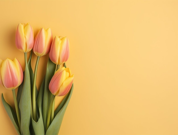 복사본과 함께 아름다운  ⁇ 립 꽃 공간 배경 상단 보기 텍스트에 대한 공간