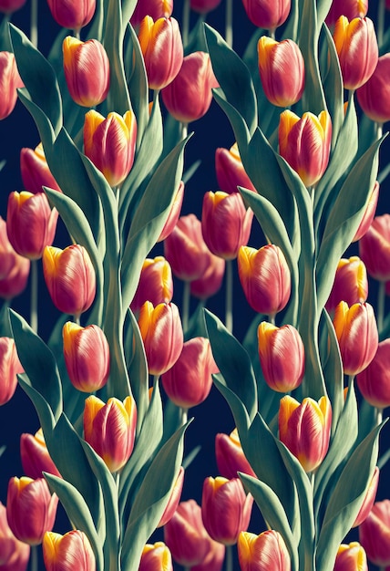 Beautiful tulips seamless background Romantic flowers luxury repeating backdrop 3D illustration