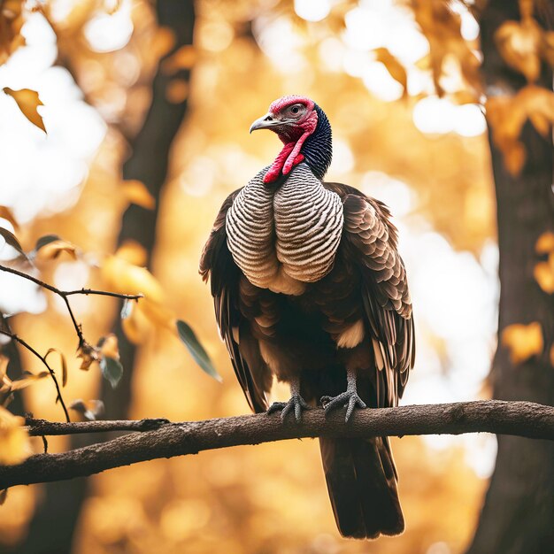 Beautiful turkey bird sitting on a tree branch AI Generated