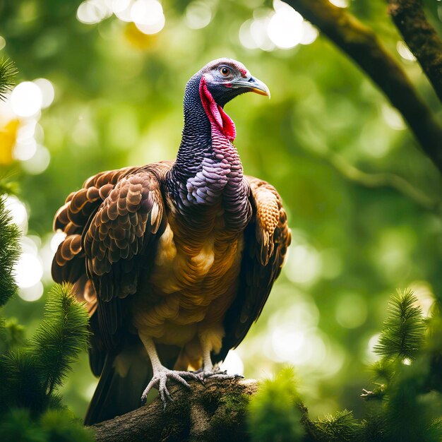 Beautiful turkey bird sitting on a tree branch AI Generated