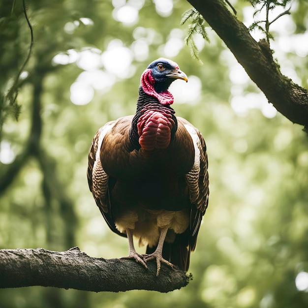 Beautiful turkey bird sitting on a tree branch AI Generated