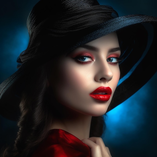 Beautiful Turkish women model in red black and orange dresses with red black and orange Fedora hat