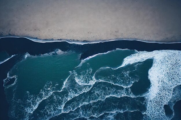 Beautiful turquoise ocean waves off desert iceland beach