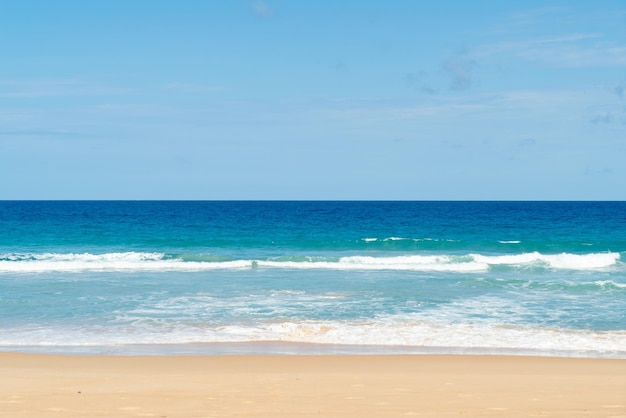 Beautiful Turquoise Sea and White beach sand in summer day. Nature beach sea in Phuket Thailand