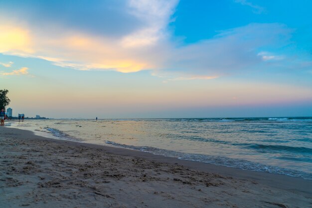 beautiful twilight sky with sea beach