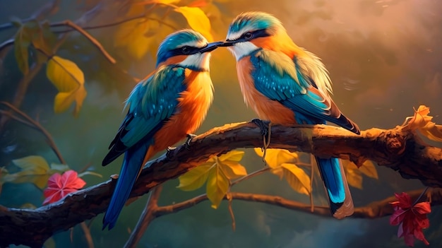 Beautiful two bird Generative AI illustrator