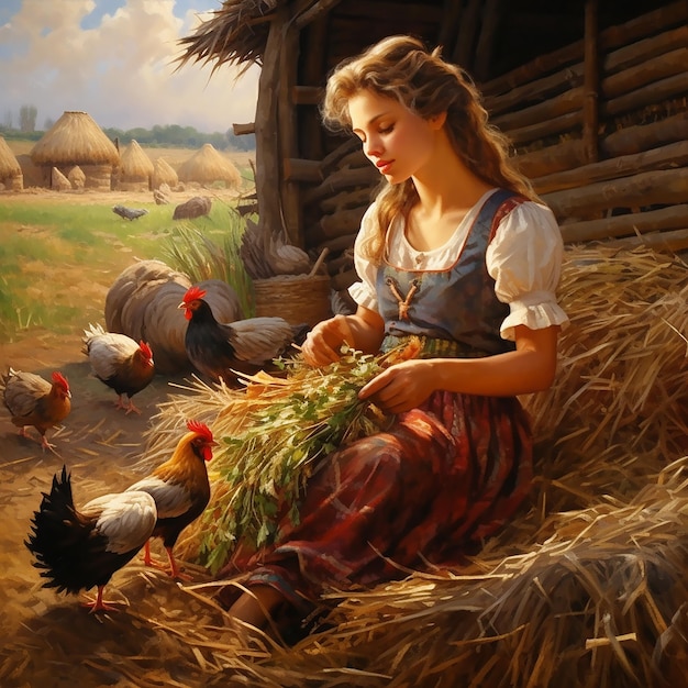 Photo a beautiful ukrainian woman works on a collective farm