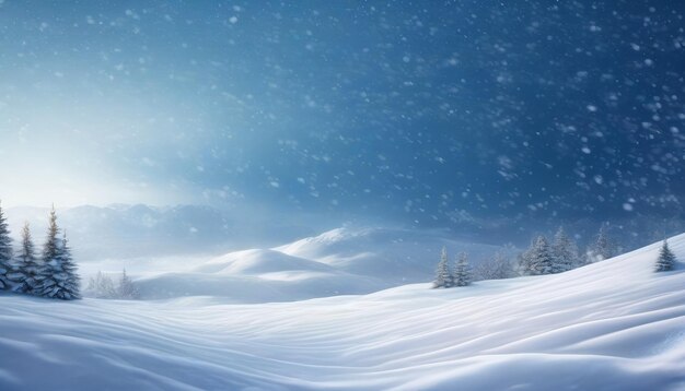 雪の吹きだまりに降る軽い降雪の美しい超広角背景画像