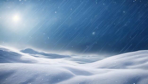 Beautiful ultrawide background image of light snowfall falling over of snowdrifts