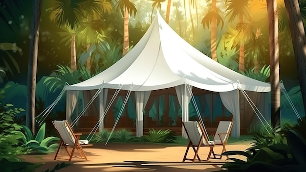 旅行用の青い空とビーチ海海の周りの美しい傘と椅子ジェネレーティブ Ai