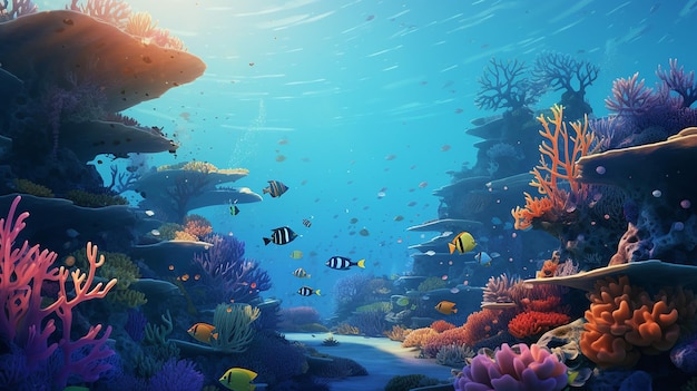 beautiful underwater scene with coral reef as a background